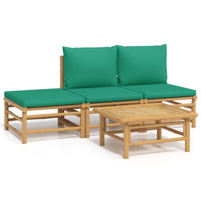 vidaXL Градински лаундж комплект със зелени възглавници 4 части бамбук