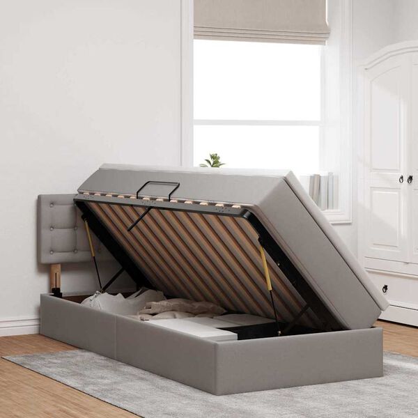 vidaXL Легло с място за съхранение и LED Таупе 90 x 190 cm текстил