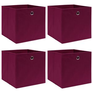 vidaXL Кутии за съхранение 4 бр тъмночервени 32x32x32 см плат