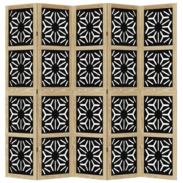 vidaXL Разделител за стая 5 панела кафяво-черно дърво пауловния масив