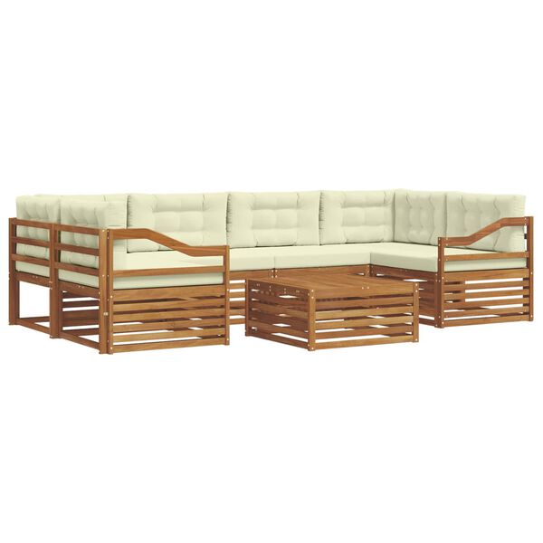 vidaXL Комплект дивани за открито 7 pcs Натурален и Крема