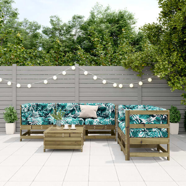 vidaXL Градински лаундж комплект 6 части с възглавници импрегниран бор