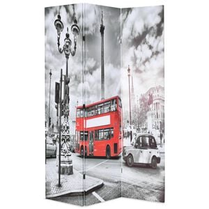 vidaXL Сгъваем параван за стая, 120x170 см, автобус Лондон, черно-бял