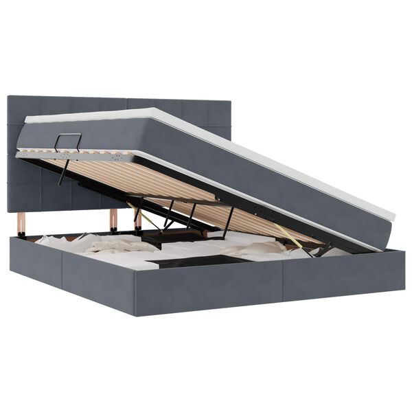 vidaXL Легло с място за съхранение и LED Тъмен сив 160 x 200 cm Кадифе