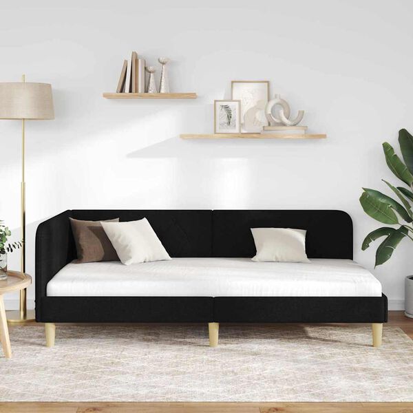 vidaXL Ъглова рамка за легло с таблото Черно 100 x 200 cm текстил