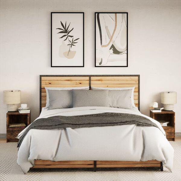 vidaXL Нощни шкафчета с LED, 2 бр, Опушен дъб, инженерно дърво