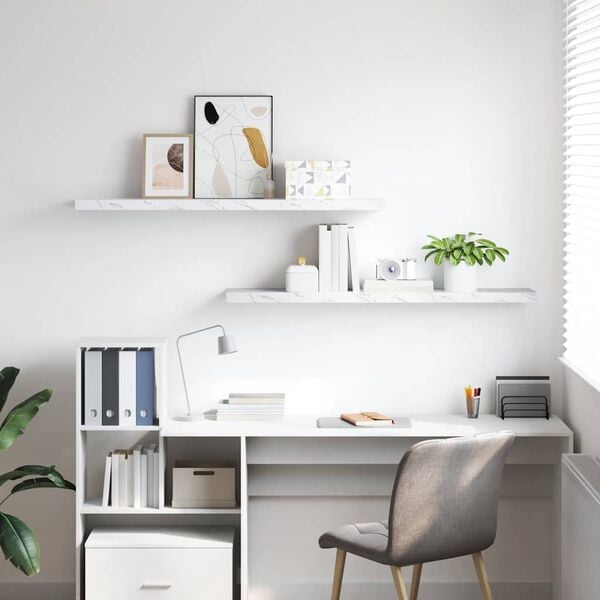 vidaXL Стенен рафт 2 pcs Бял мрамор 120 x 23,5 x 4 см Инженерно дърво