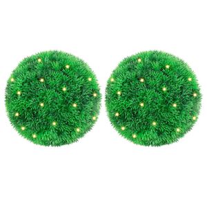 vidaXL Изкуствени топки от чемшир с LED светлини 2 бр. зелени 22 см