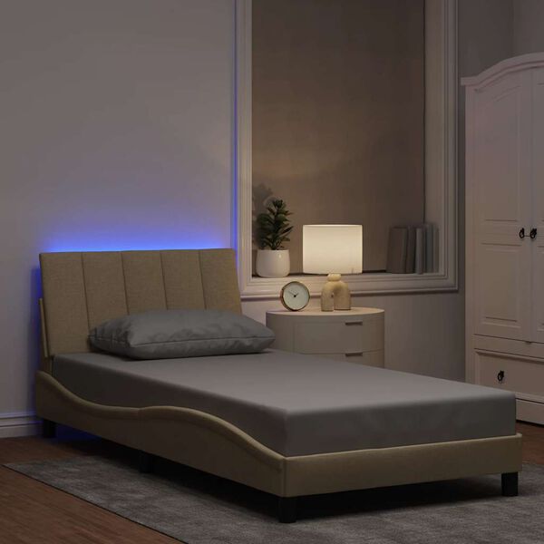 vidaXL Рамка за легло без матрак Hanko, кремава, 100x200 см, плат