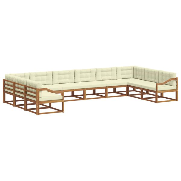 vidaXL Комплект дивани за открито 10 pcs Натурален и Крема