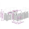 vidaXL Градински бистро комплект с възглавници 9 части сив полиратан