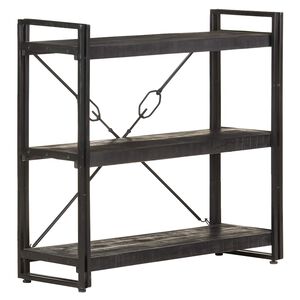 vidaXL Библиотека с 3 рафта, черна, 90x30x80 см, манго масив