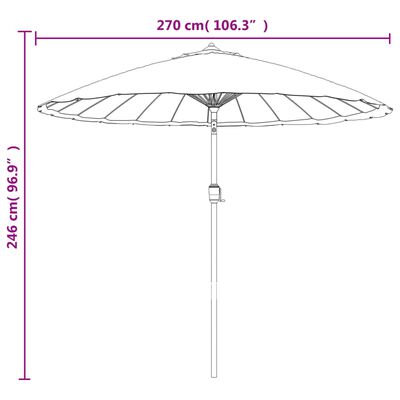 vidaXL Градински чадър с алуминиев прът, 270 см, черен