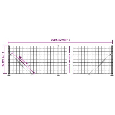 vidaXL Плетена оградна мрежа с фланец, антрацит, 0,8x25 м