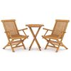vidaXL Градински трапезен комплект, 3 части, тиково дърво масив