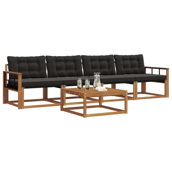 vidaXL Комплект дивани за открито 5 pcs Естествено и черно