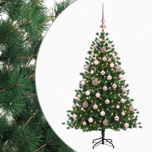 vidaXL Изкуствена коледна елха с топки 150 см 150 LED светодиода