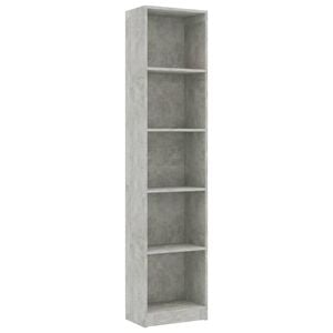 vidaXL 5-етажна библиотека, бетонно сив, 40x24x175 см, инженерно дърво