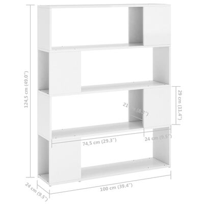 vidaXL Библиотека/разделител за стая, бял гланц, 100x24x124 см