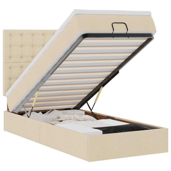 vidaXL Османска легло с матрак и LED, кремаво, 80x200 см, плат