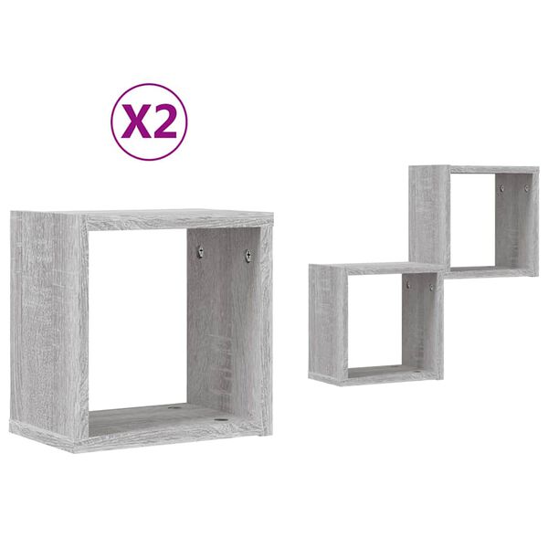 vidaXL Стени за рафтове с рафт 2 pcs Сив Сонома 26 x 15 x 26 cm