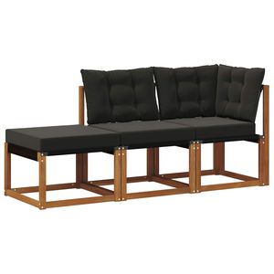 vidaXL Външен модулен диван с възглавница 3 Брой Естествено и черно