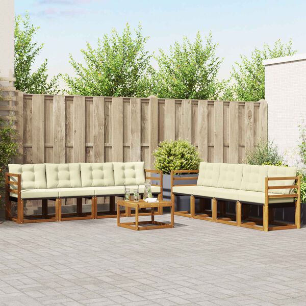 vidaXL Комплект дивани за открито 9 pcs Натурален и Крема