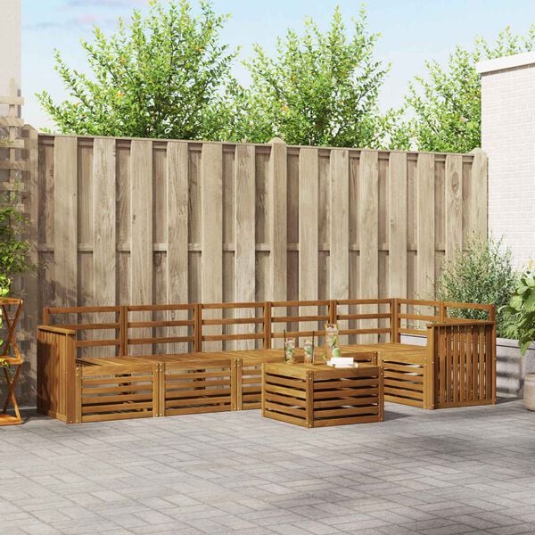 vidaXL Комплект секционен диван 7 pcs Естествен Солидно акациево дърво