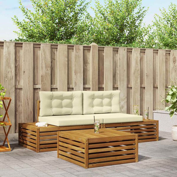 vidaXL Комплект дивани за открито 3 Брой Натурален и Крема