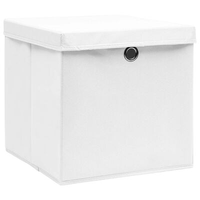 vidaXL Кутии за съхранение с капаци 4 бр 28x28x28 см бели