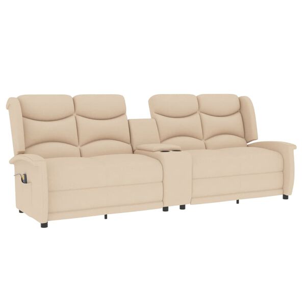 vidaXL 4-местен масажен реклайнер с държач за чаша, кремав