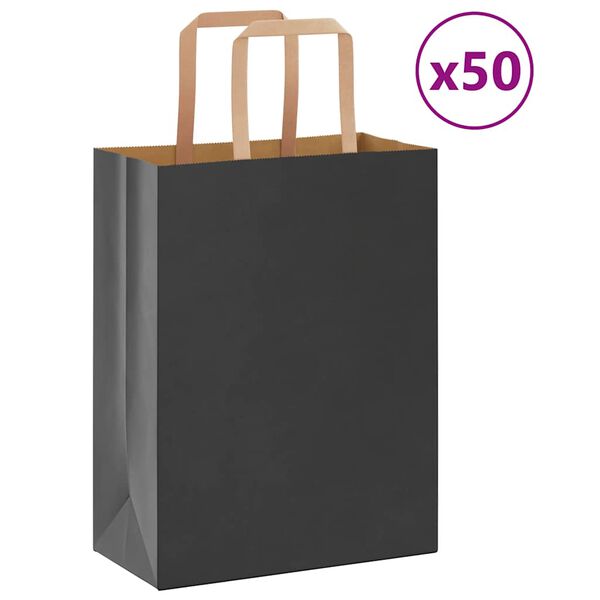 vidaXL Хартиени торбички 50 бр с дръжки черни 21x11x28 см