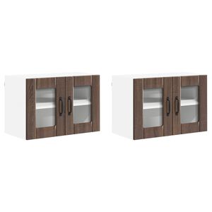 vidaXL Стенен стъклен шкаф LUCCA 2 pcs Кафяв дъб 60 x 31 x 40 см