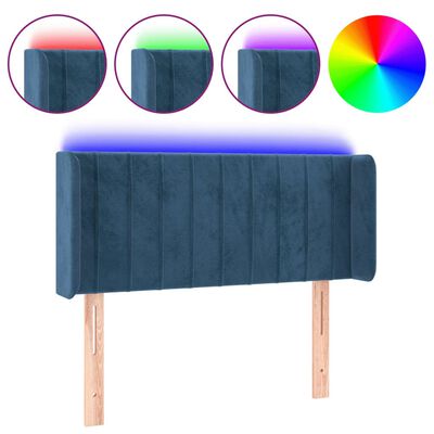 vidaXL LED горна табла за легло, тъмносиня, 103x16x78/88 см, кадифе