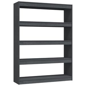 vidaXL Библиотека/разделител за стая, сива, 100x30x135,5 см, бор масив