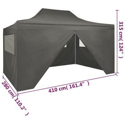 vidaXL Сгъваема парти шатра с 4 странични стени 3х4 м стомана антрацит