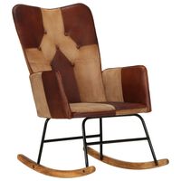 vidaXL Люлеещ стол, кафяв, естествена кожа и платно