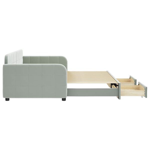 vidaXL Канапе с изтеглящо легло и чекмеджета светлосив 90x200см кадифе