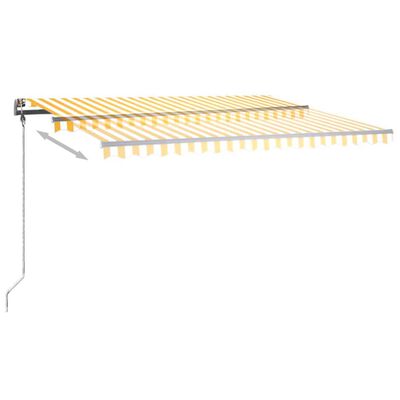 vidaXL Ръчно прибиращ се сенник с LED, 450x300 см, жълто и бяло