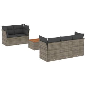 vidaXL Градински диван с възглавници, 6 части, полиратан, сив