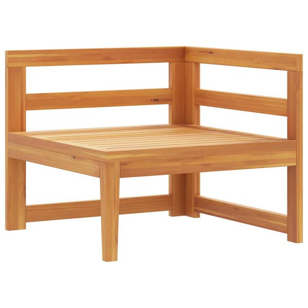 vidaXL Ъглов диван с кремавобели възглавници акация масив