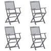 vidaXL Сгъваеми градински столове, 4 бр, с възглавници, акация масив