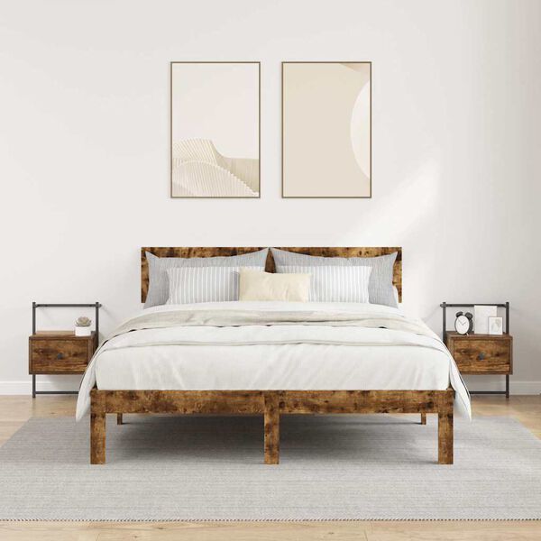 vidaXL Нощно шкафче стенно 2 бр опушен дъб 35x30x51 см инженерно дърво