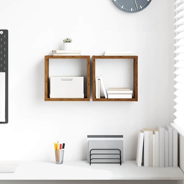 vidaXL Стени за рафтове с рафт 2 pcs Старо дърво 26 x 15 x 26 cm