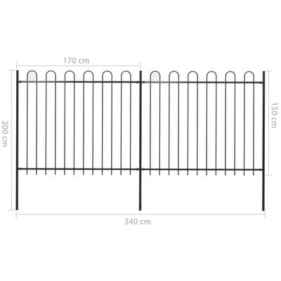 vidaXL Градинска ограда с извити върхове, стомана, 3,4x1,5 м, черна
