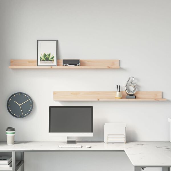 vidaXL Стенни рафтове 2 бр 110x11x9 см масивно борово дърво