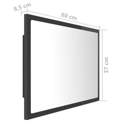 vidaXL LED огледало за баня, сив гланц, 60x8,5x37 см, акрил
