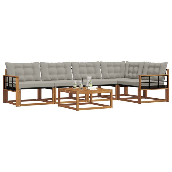 vidaXL Комплект дивани за открито 6 pcs Естествено и светло сиво