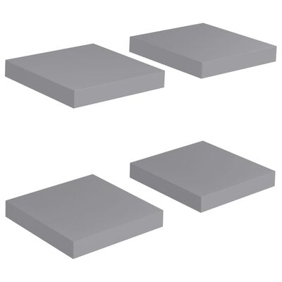 vidaXL Окачени стенни рафтове, 4 бр, сиви, 23x23,5x3,8 см, МДФ