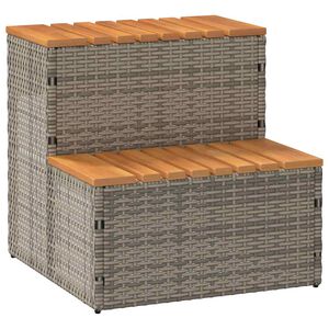 vidaXL Стъпало за джакузи сиво 50x50x50,5 cm Поли ратан масивна акация